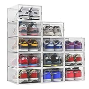 12 Pack Shoe Storage Boxes, Clear Plastic Stackable Shoe Organizer Bins, Drawer Type Front Opening Shoe Holder Containers