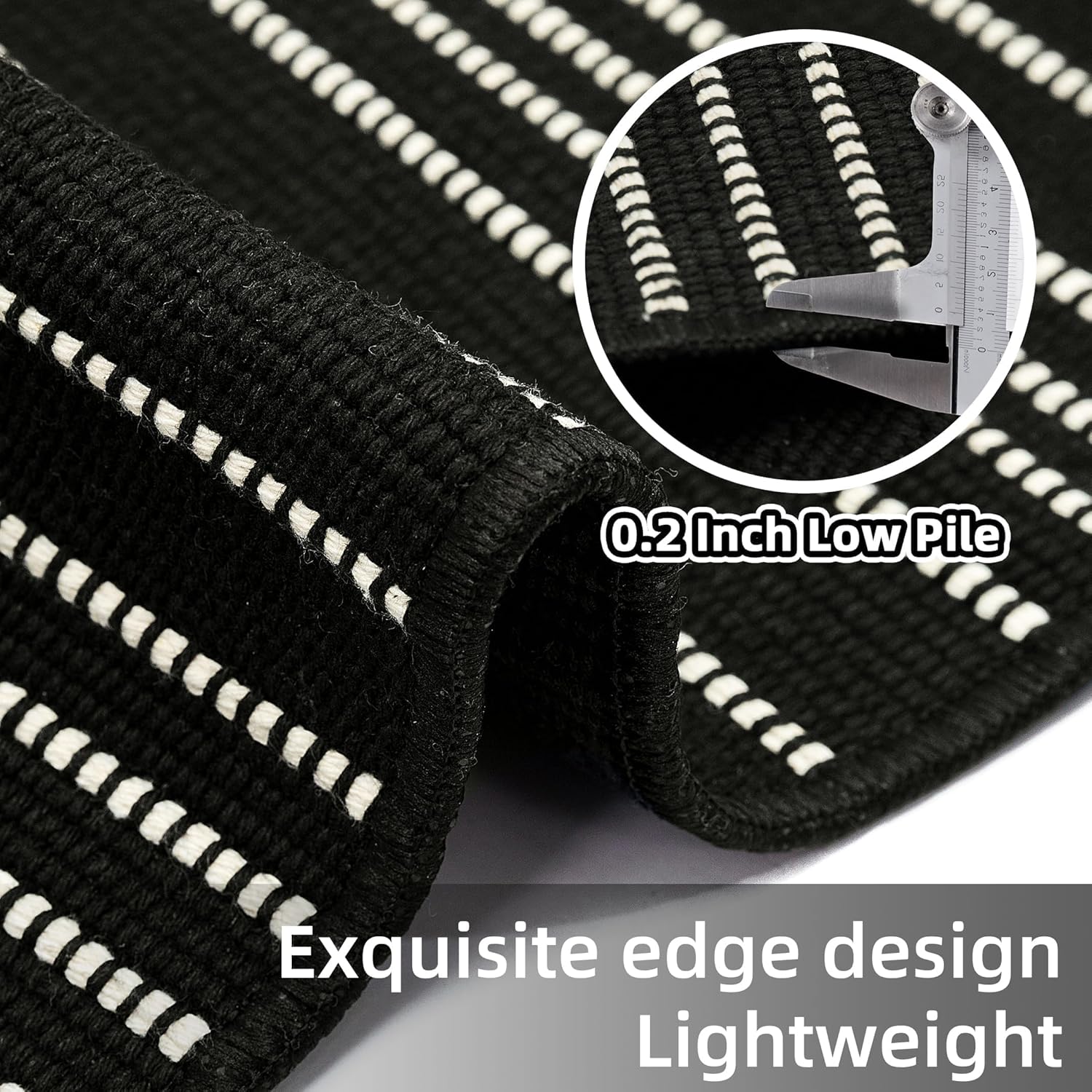 Lightweight Woven Cotton Entryway Bedroom Throw Rugs with Tassels, Thin Farmhouse Moroccan Carpet for Kitchen, Bathroom, Entrance, Living Room, Black and White