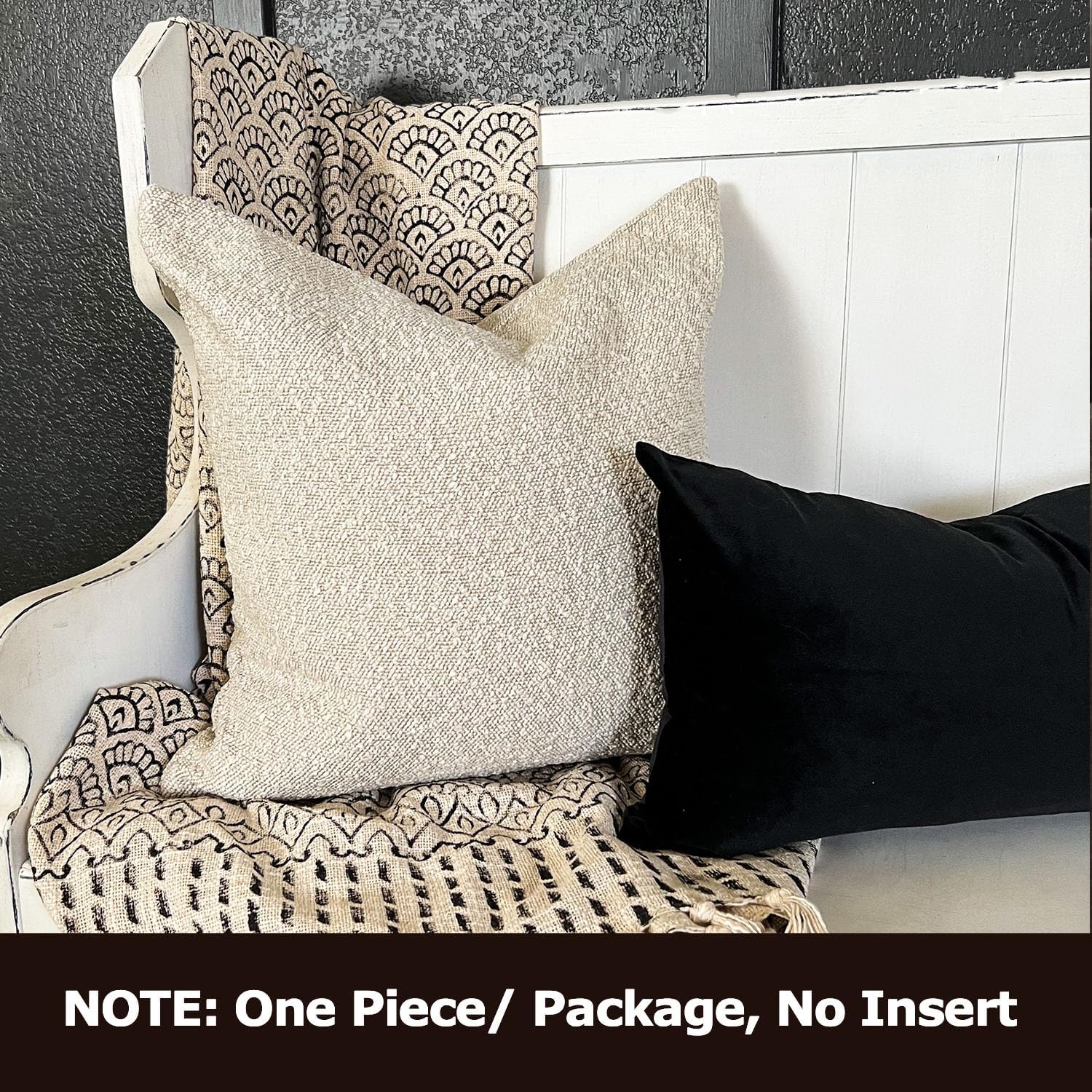 Textured Boucle Square Sofa Couch Pillow for Living Room Woven Accent Cushion Case, 1PC, Buttery Cream