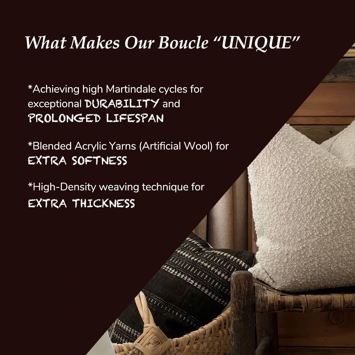 Textured Boucle Square Sofa Couch Pillow for Living Room Woven Accent Cushion Case, 1PC, Buttery Cream