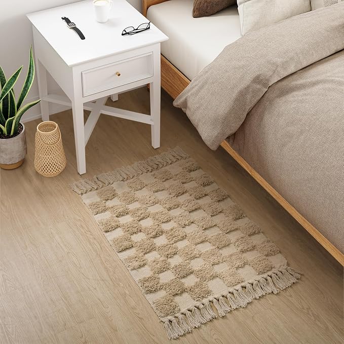 Non-Shedding Neutral Woven Beige Rug Indoor Carpet for Bedroom Table