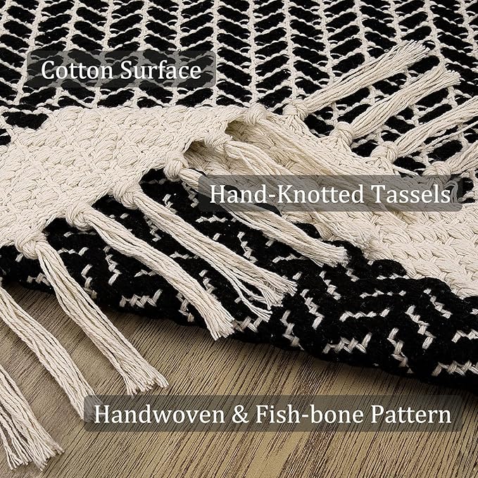 Farmhouse Non Shedding Beige Throw Rug Low Pile Carpet for Kitchen Laundry
