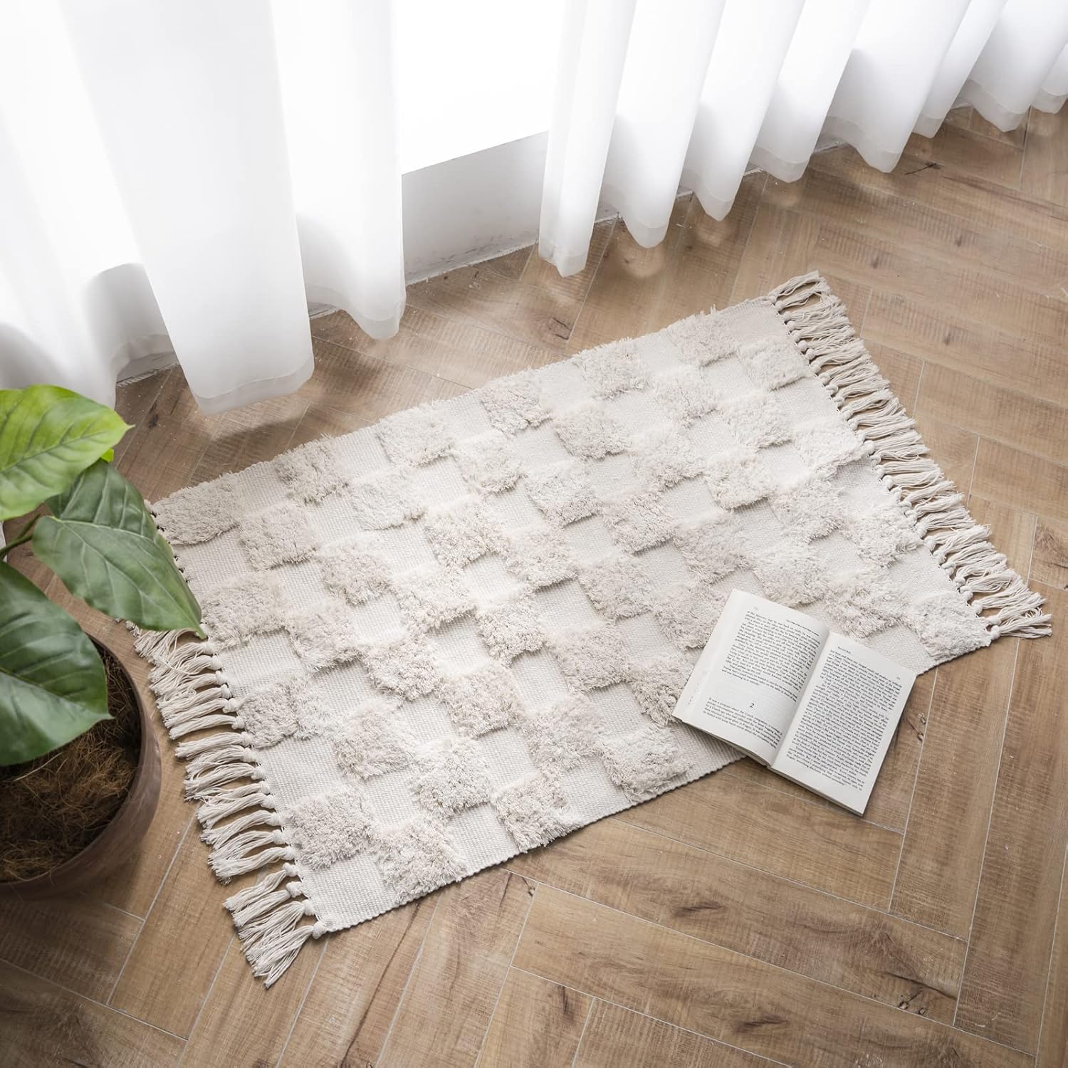 Non-Shedding Neutral Woven Beige Rug Indoor Carpet for Bedroom Table