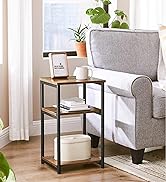 Side Table, Small End Table, Tall Nightstand for Living Room, Bedroom, Office, Bathroom, Rustic Brown and Classic Black