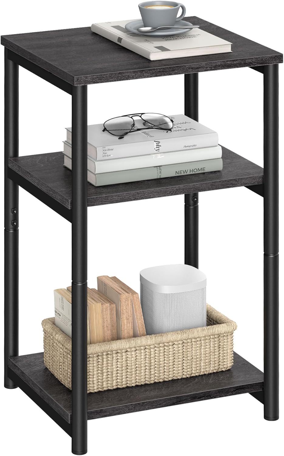 Side Table, Small End Table, Tall Nightstand for Living Room, Bedroom, Office, Bathroom, Rustic Brown and Classic Black