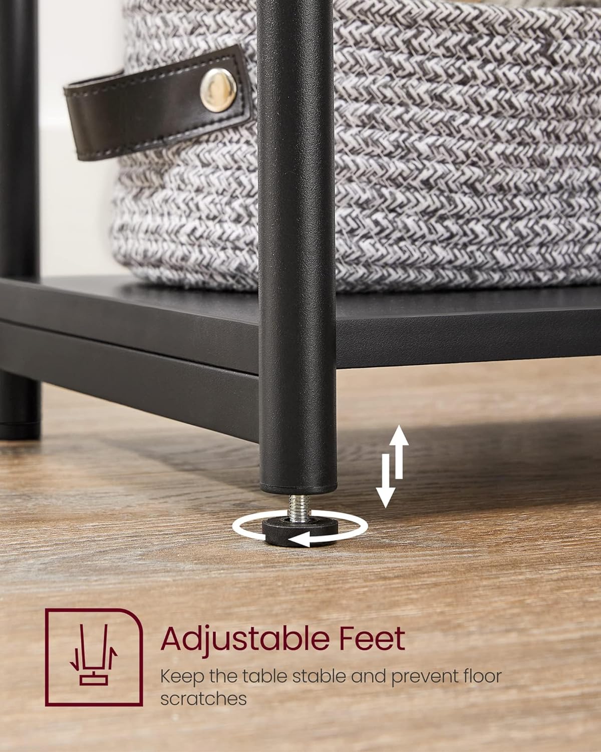 Side Table, Small End Table, Tall Nightstand for Living Room, Bedroom, Office, Bathroom, Rustic Brown and Classic Black
