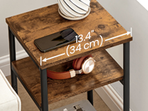 Side Table, Small End Table, Tall Nightstand for Living Room, Bedroom, Office, Bathroom, Rustic Brown and Classic Black