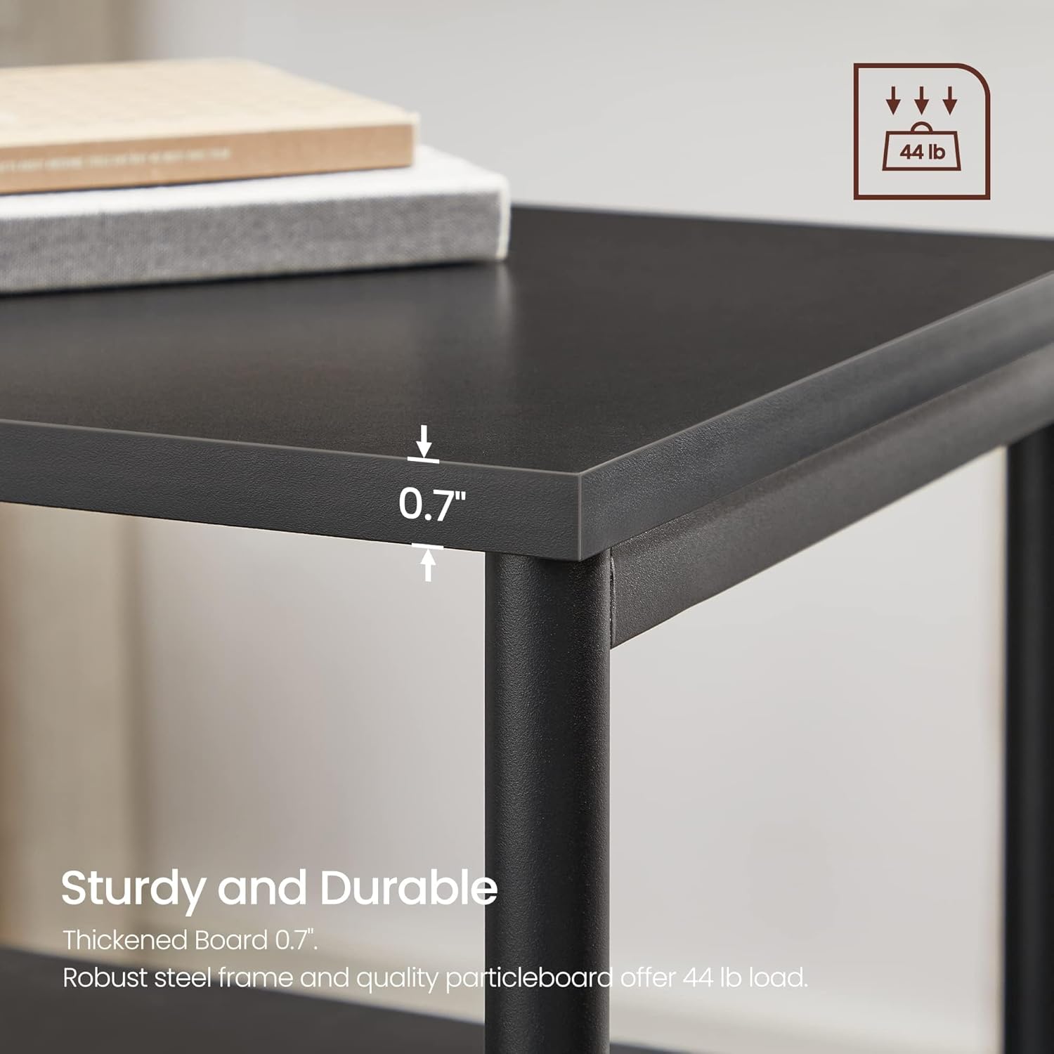 Side Table, Small End Table, Tall Nightstand for Living Room, Bedroom, Office, Bathroom, Rustic Brown and Classic Black