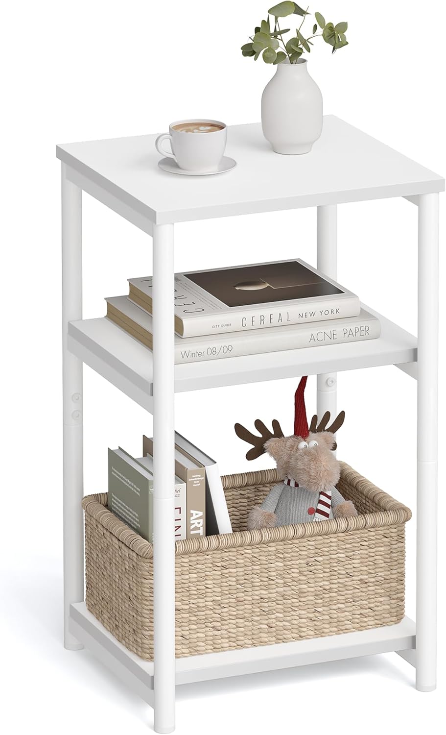 Side Table, Small End Table, Tall Nightstand for Living Room, Bedroom, Office, Bathroom, Rustic Brown and Classic Black