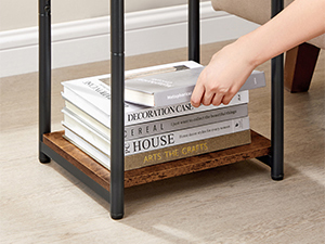 Side Table, Small End Table, Tall Nightstand for Living Room, Bedroom, Office, Bathroom, Rustic Brown and Classic Black