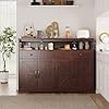 51" Dark Brown Buffet Sideboard Cabinet, Farmhouse Storage Cabinet Kitchen Pantry with Shelf and Drawers, Wood Cupboard Hutch Cabinet, Coffee Bar Station Table for Kitchen, Living Room, Dining Room