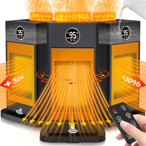 3-in-1 Space Heater- Humidifier/Sensor/ECO,Electric Heater with 90°Oscillating/Thermostat/12H Timer/Dual Control,Space Heater Indoor with 3D Flame Ambiance/Heater Heat Up 260 sq.ft(Obsidian Black)