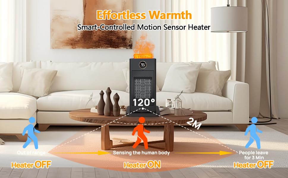 3-in-1 Space Heater- Humidifier/Sensor/ECO,Electric Heater with 90°Oscillating/Thermostat/12H Timer/Dual Control,Space Heater Indoor with 3D Flame Ambiance/Heater Heat Up 260 sq.ft(Obsidian Black)