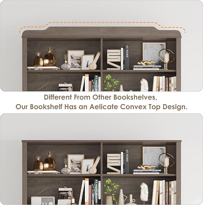 73.1" Bookcase with Doors,6 Tier Large Bookshelf with Storage,Adjustable Shelves & Curved Doors,11.9" Depth Bookcase and Bookshelf, Tall Storage Cabinet for Home Office, Wash Gray