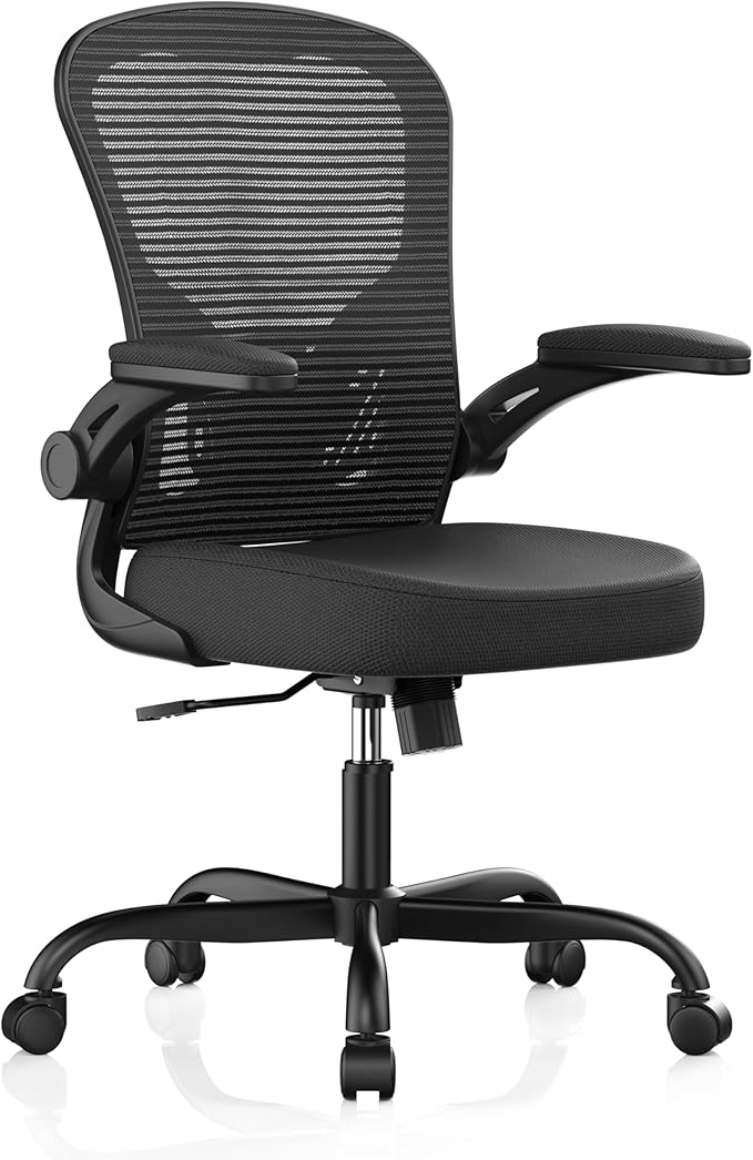 Office Chair, Ergonomic Desk Chairs High Back Mesh Computer Chair with Flip-up Armrests, Comfy Work Chair with Adjustable Lumbar Support, Rolling Swivel Executive Task Chair for Home Office Black
