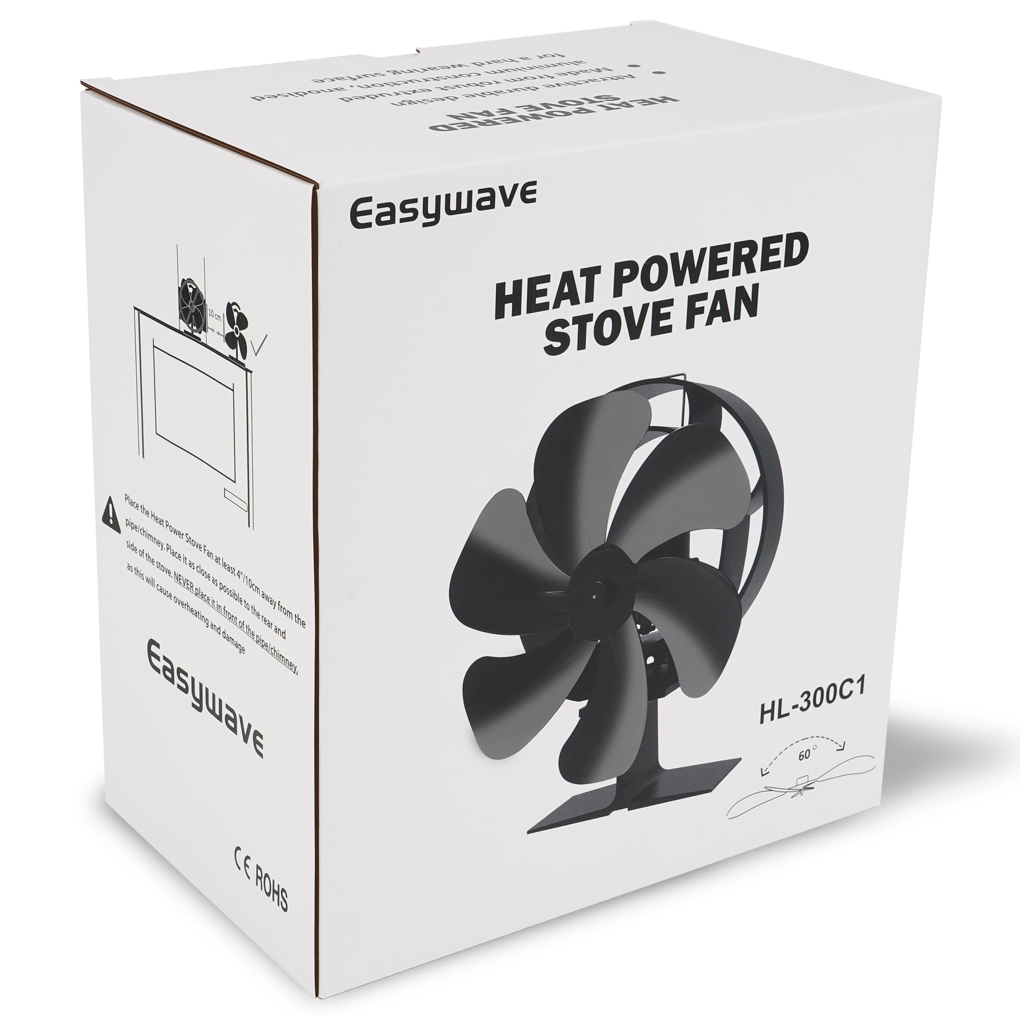 Oscillating Wood Stove Fan: Fireplace Fan with Wood Stove Magnetic Thermometer - 6 Blades Heat Powered Stove Fan for Wood/Log Burner/Fireplaces