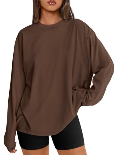 Trendy Queen Womens Oversized Long Sleeve T Shirts Basic Crewneck Tee Fall Tops Casual Workout Fashion Casual Clothes