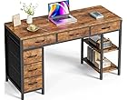 L Shaped Desk with Power Outlets, Computer Desk with 3 Drawers, 47 Inch Office Desk with Shelves, Gaming Desk, Corner Desk Work Desk for Home Office, Study, Rustic Brown