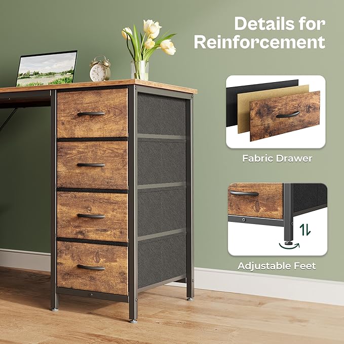 47 Inch Computer Desk with 8 Drawers, Office Desk Work Desk for Home Office, Study, Gaming Desk with Fabric Drawers, Large Storage, Rustic Brown