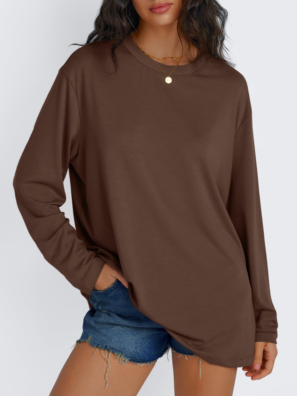 Trendy Queen Womens Oversized Long Sleeve T Shirts Basic Crewneck Tee Fall Tops Casual Workout Fashion Casual Clothes