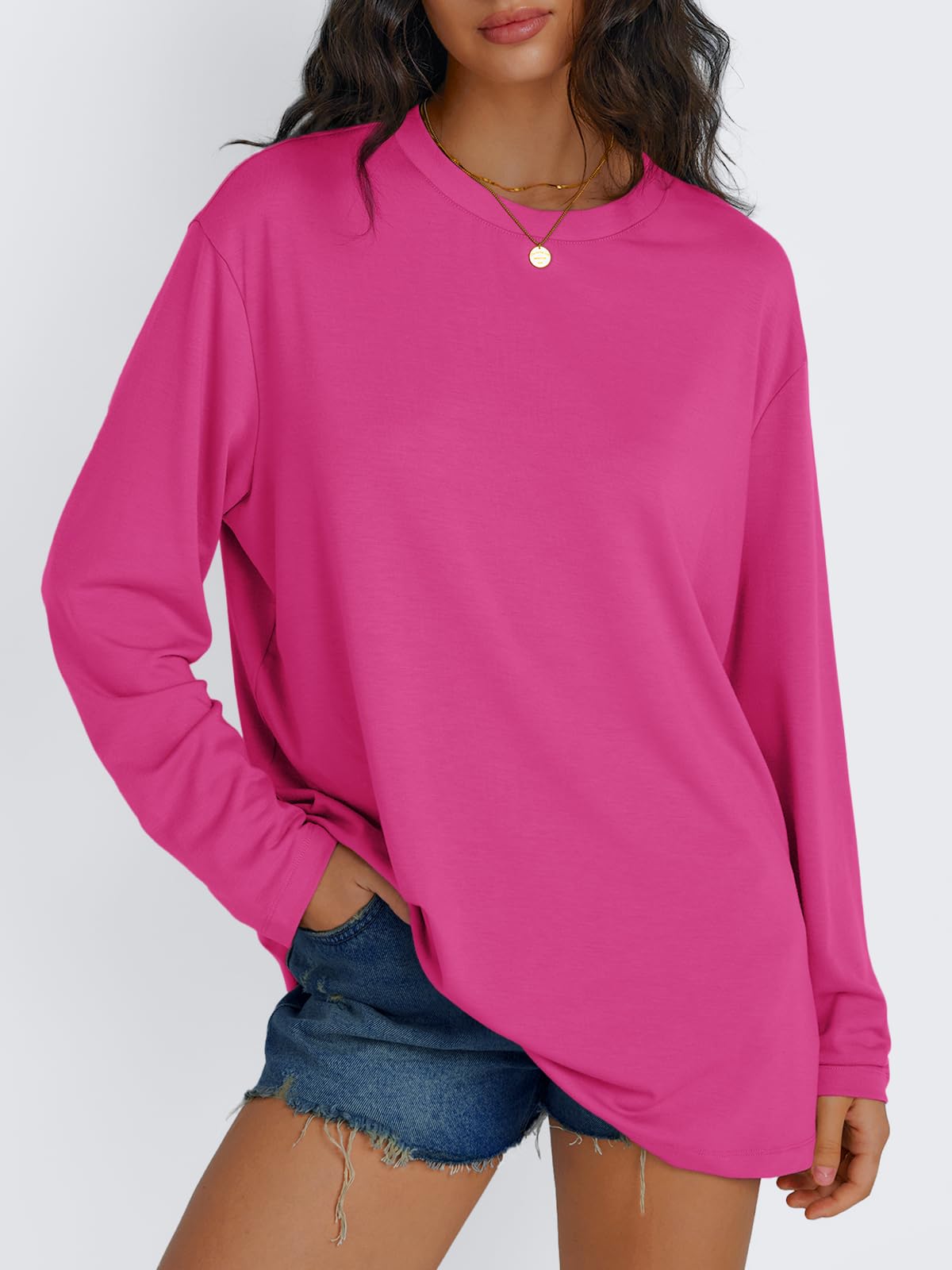 Trendy Queen Womens Oversized Long Sleeve T Shirts Basic Crewneck Tee Fall Tops Casual Workout Fashion Casual Clothes