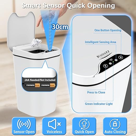 2 Pack Automatic Small Bathroom Trash Can with Lid - 3 Gallon Touchless Electric Garbage Can, Motion Sensor Smart Trash Bin, Slim Dog Proof Trashcan, Waterproof Wastebasket for Bedroom Office (White)