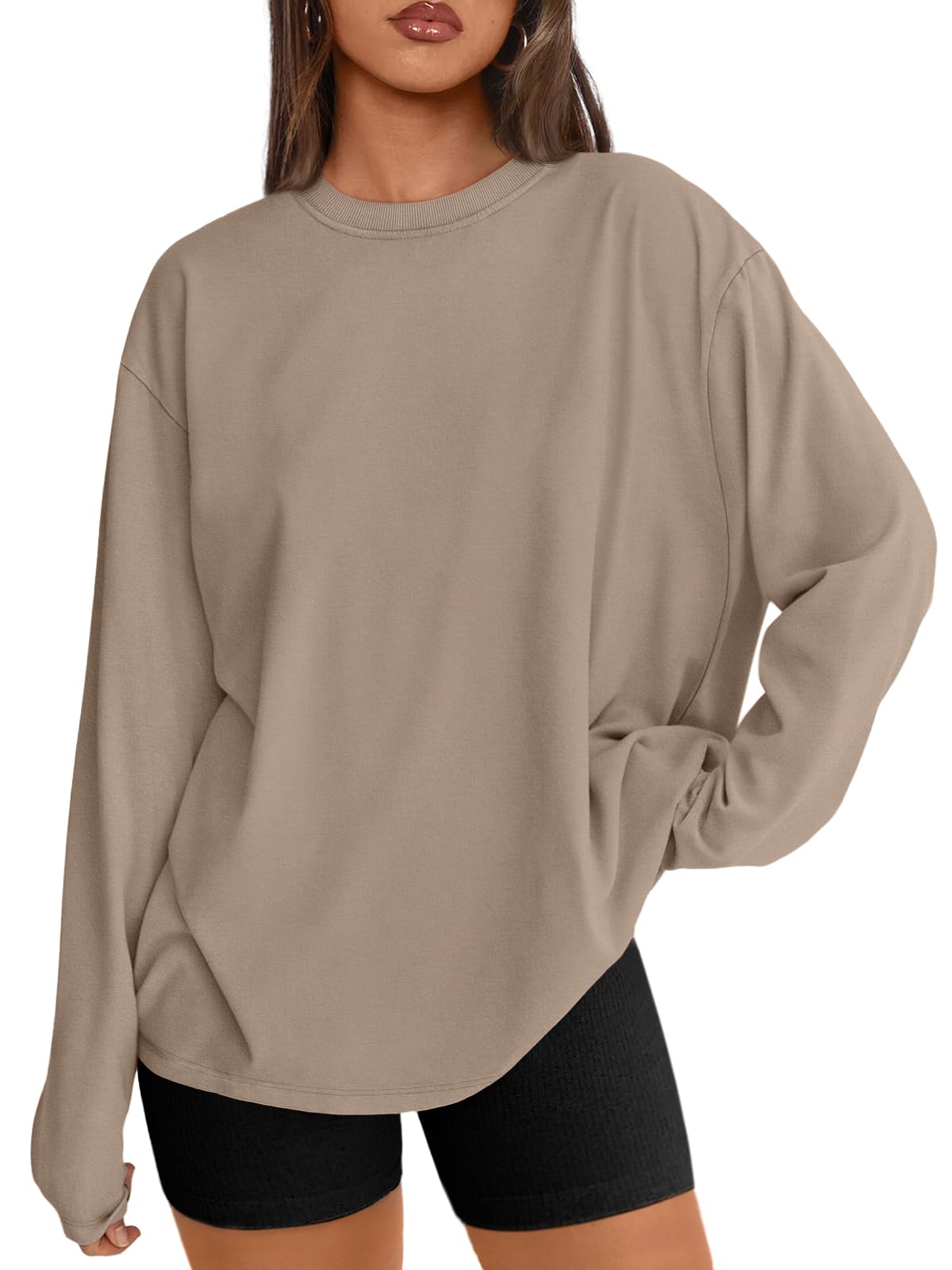Trendy Queen Womens Oversized Long Sleeve T Shirts Basic Crewneck Tee Fall Tops Casual Workout Fashion Casual Clothes