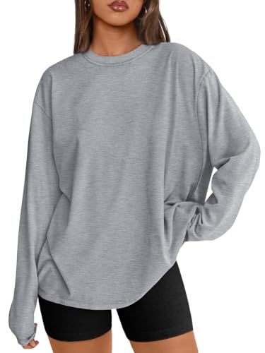 Trendy Queen Womens Oversized Long Sleeve T Shirts Basic Crewneck Tee Fall Tops Casual Workout Fashion Casual Clothes
