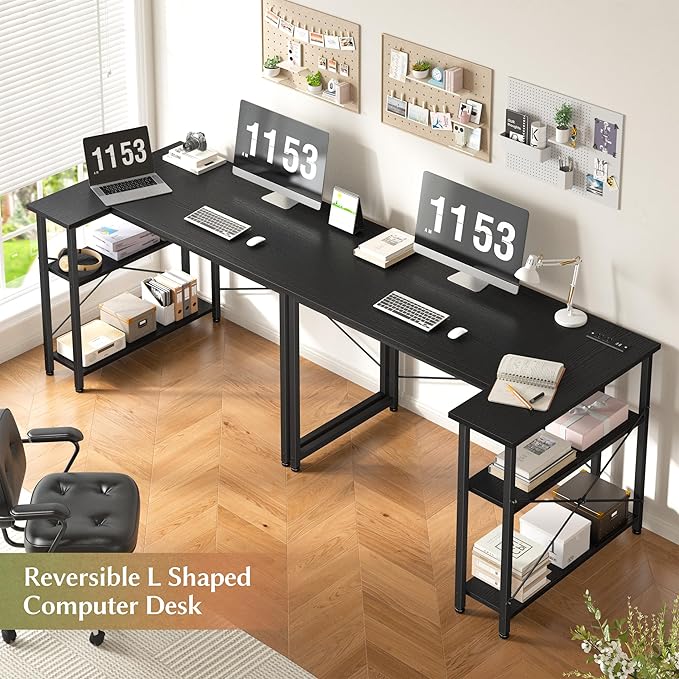 L Shaped Computer Desk with File Drawer & Power Outlet, 39 Inch Home Office Desk Corner Desk for Small Space, Bedroom Work, Black