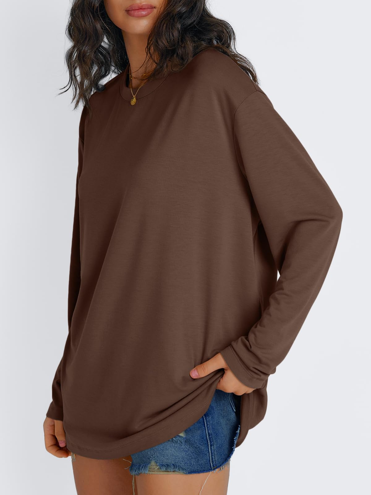 Trendy Queen Womens Oversized Long Sleeve T Shirts Basic Crewneck Tee Fall Tops Casual Workout Fashion Casual Clothes