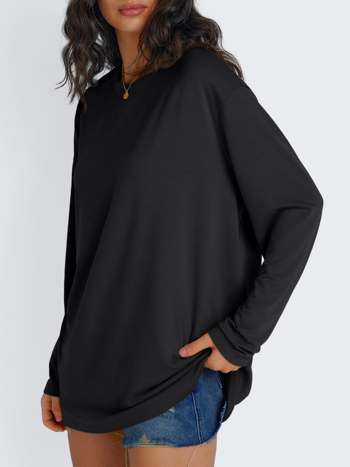 Trendy Queen Womens Oversized Long Sleeve T Shirts Basic Crewneck Tee Fall Tops Casual Workout Fashion Casual Clothes
