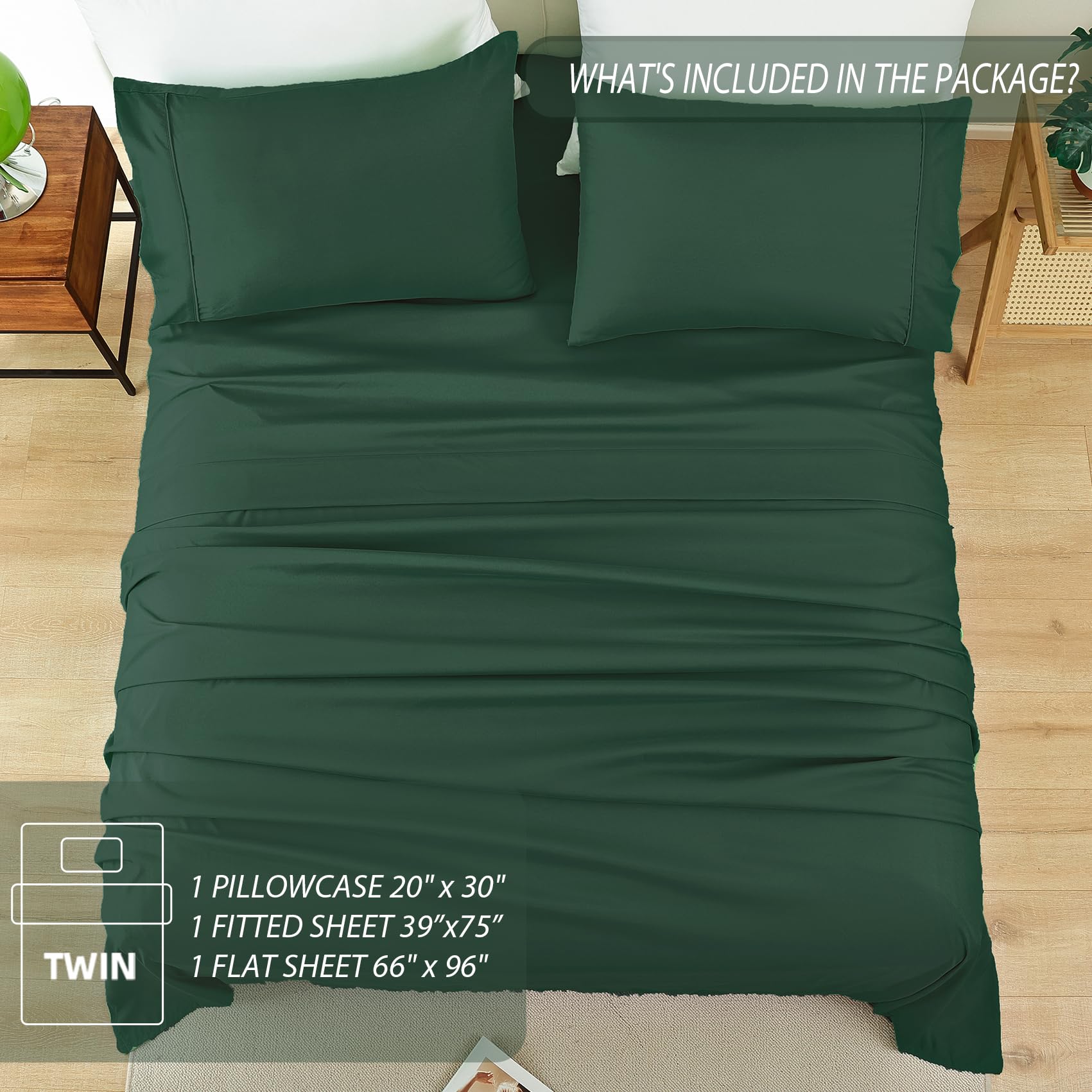 Twin Sheet Set - 3 Piece Soft Breathable Bed Sheets for Twin Size Bed, Extra Deep Pocket Luxury Brushed Sheets, Cooling Hotel Bedding Sheets and Pillowcases, Wrinkle Free Oeko-Tex Sheets