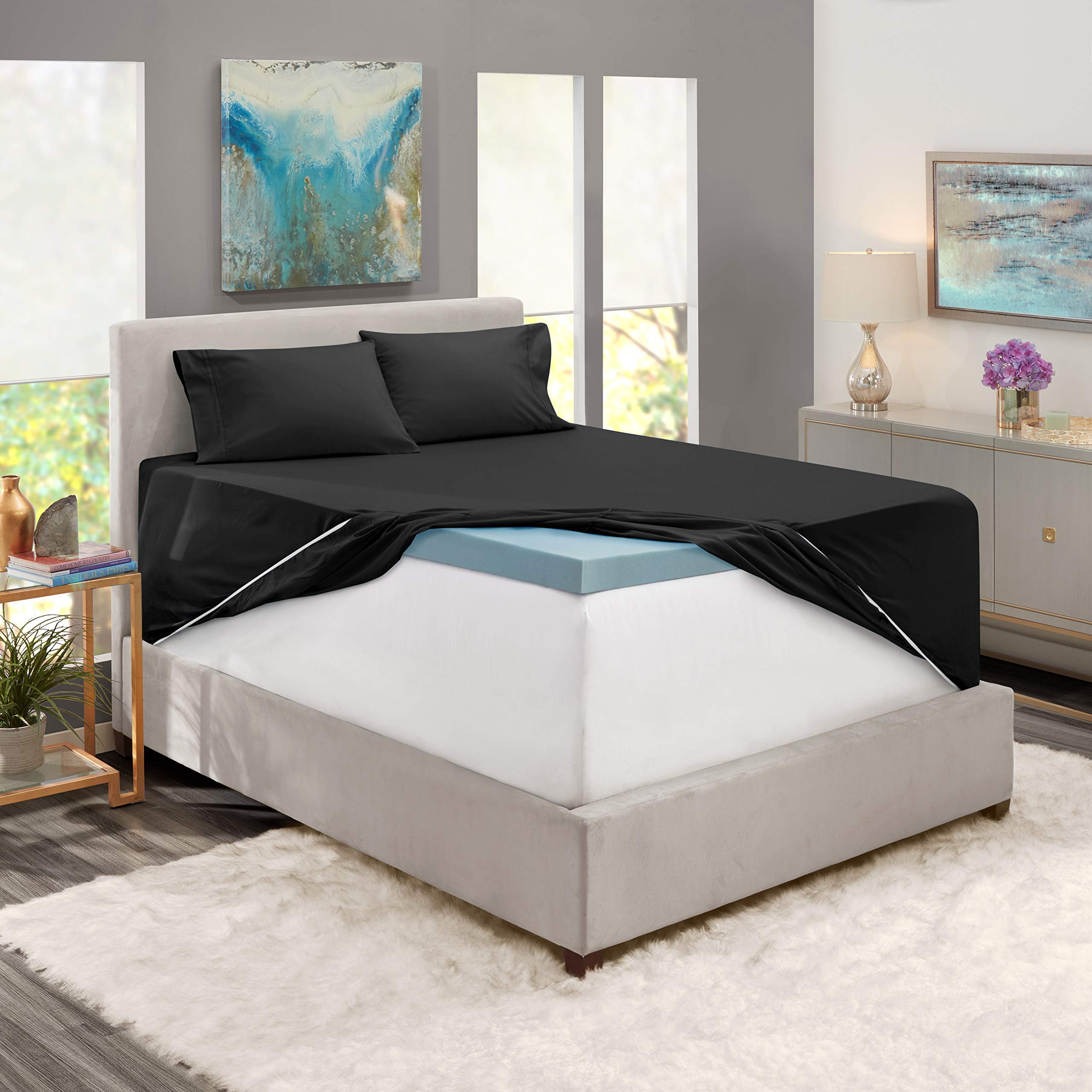 1Extra Deep Pocket King Size Sheets Sets - Fits Mattress 18-24 Inches Deep - Extra Deep Pocket Sheets - 6 Piece King Size Sheets - King Sheets Deep Pocket - Grey Sheets