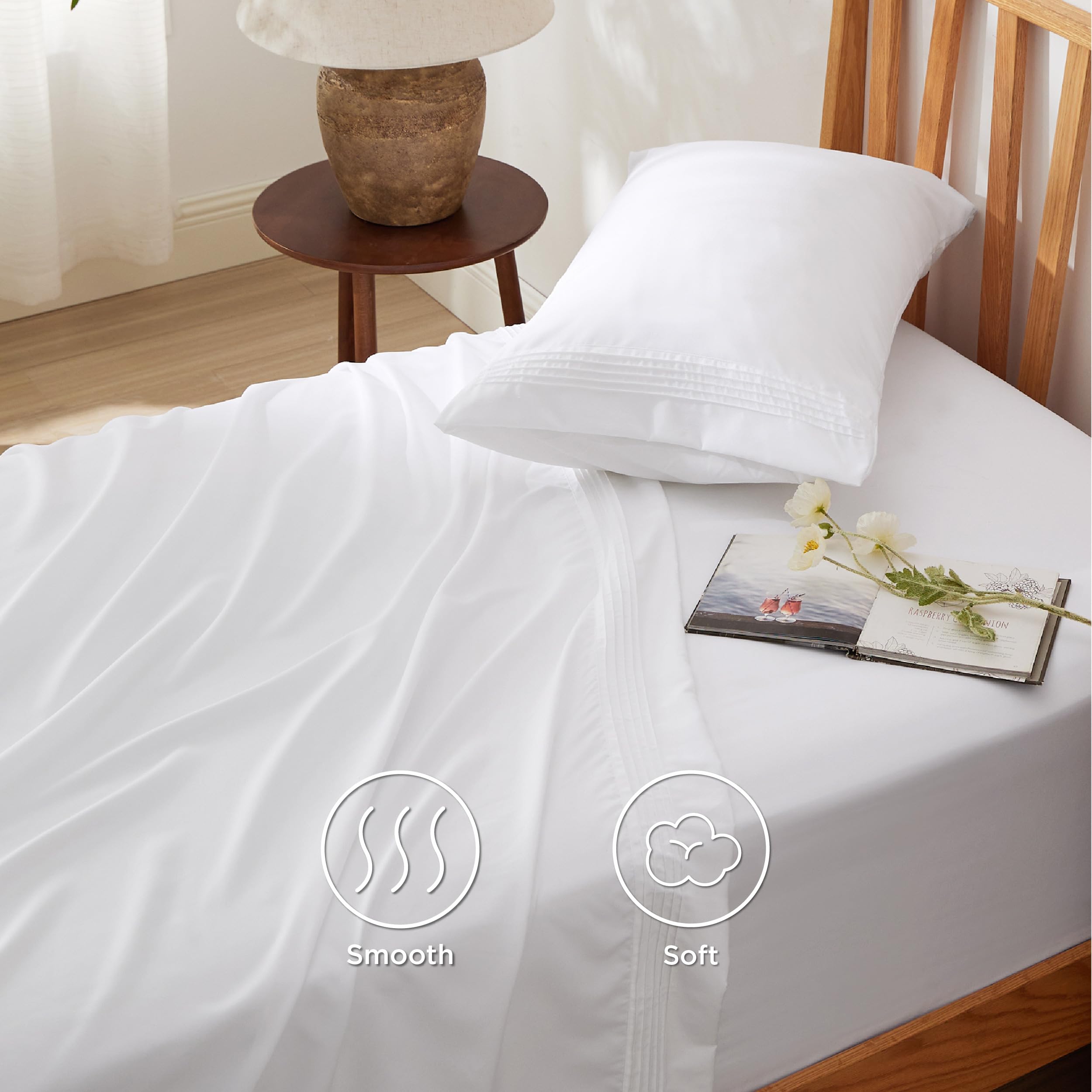 Deep Pocket Queen Sheets Set - Fits Mattresses Up to 21" Thick, 4 Piece Air Mattress Sheets with Deep Pocket, Moisture Wicking Soft Cooling Bedding Sheets & Pillowcases, Light Grey