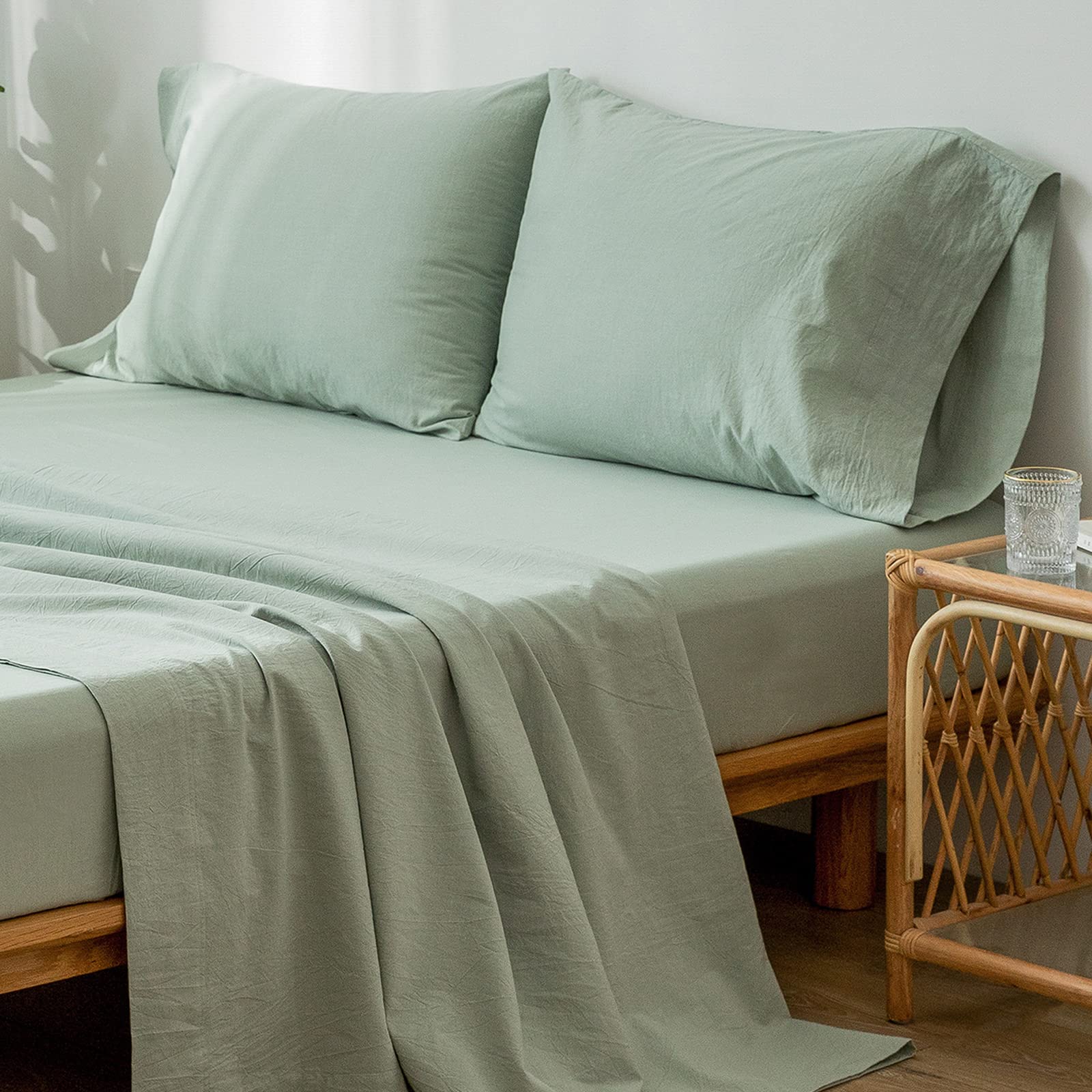 1   MooMee Bedding Sheet Set 100% Washed Cotton Linen Like Textured Breathable Durable Soft Comfy (Dark Grey, King)