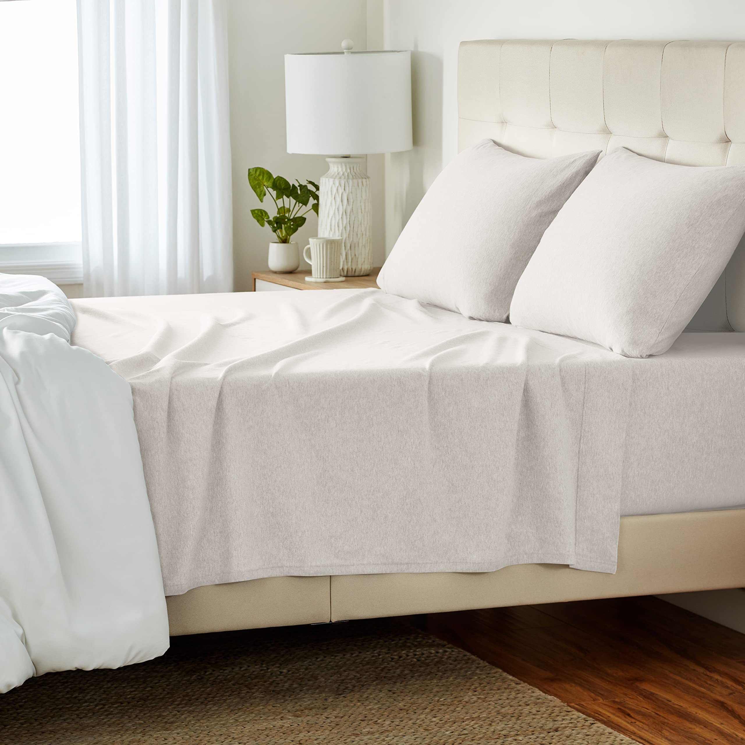 Cotton Jersey 4-Piece Bed Sheet Set, Queen, White, Solid