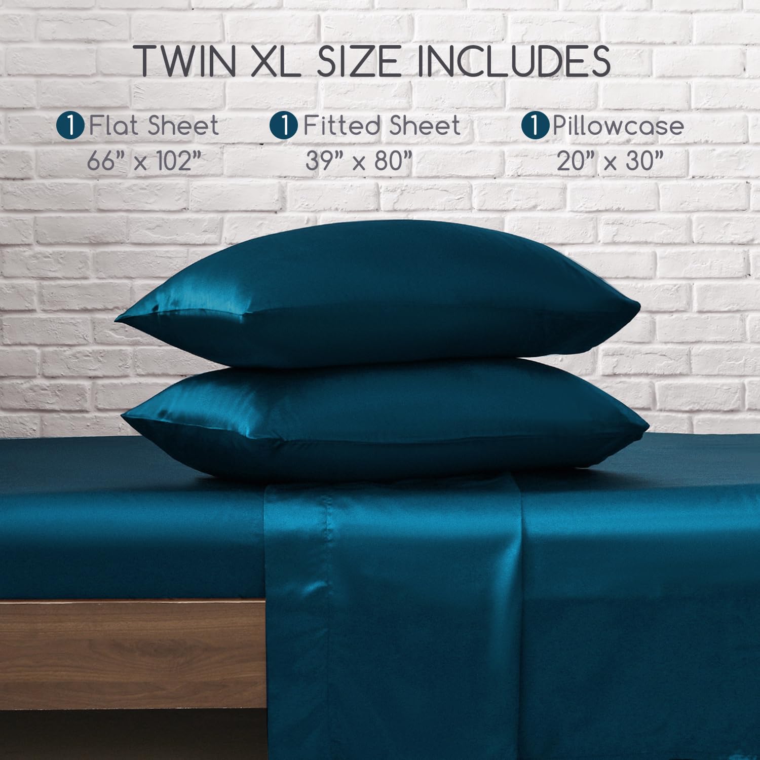 Satin Bed Sheets, Queen Size Sheets Set, 4 Pcs Silky Bedding Set with 15 Inches Deep Pocket for Mattress (Queen, Black)