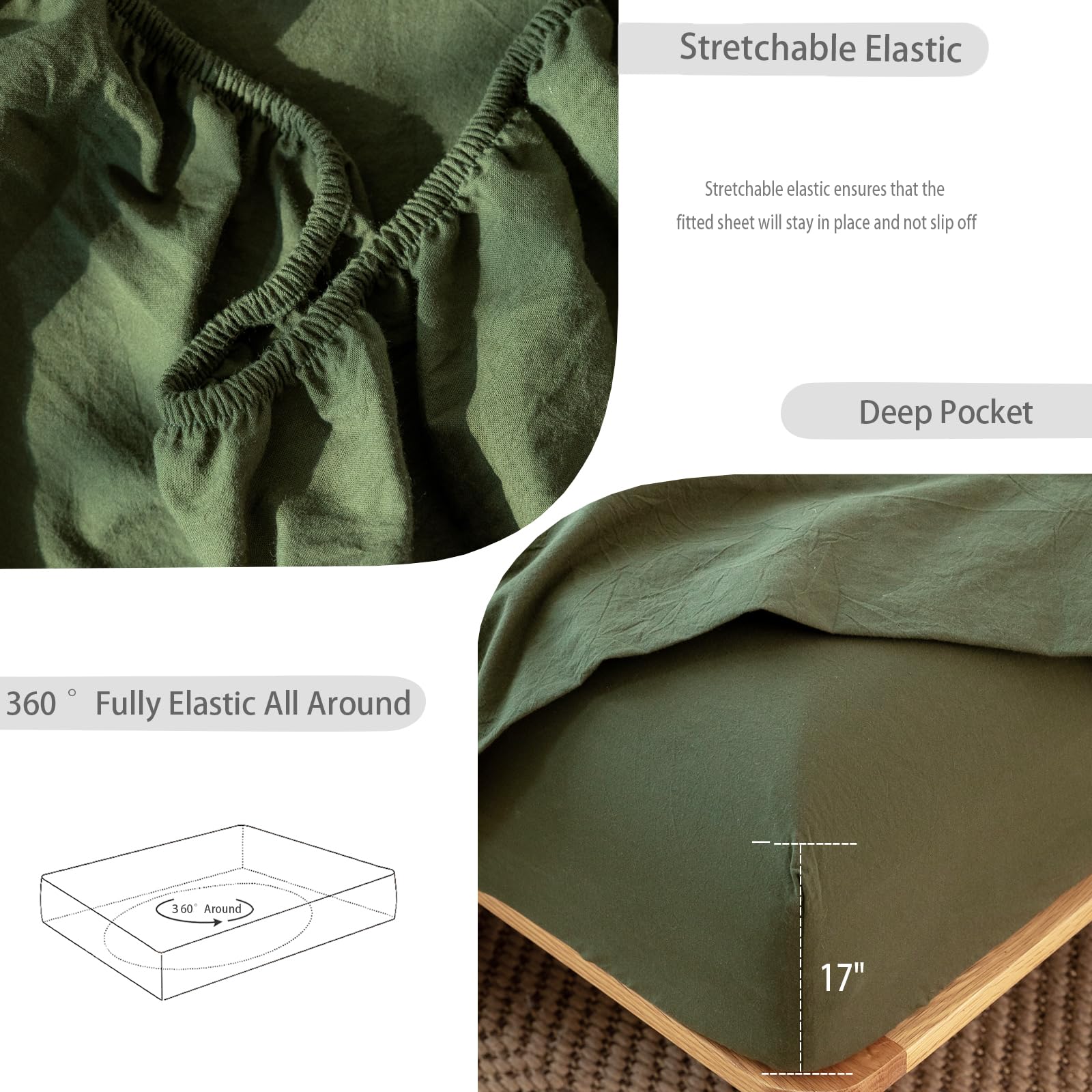 1 MooMee Bedding Sheet Set 100% Washed Cotton Linen Like Textured Breathable Durable Soft Comfy (Dark Grey, King)