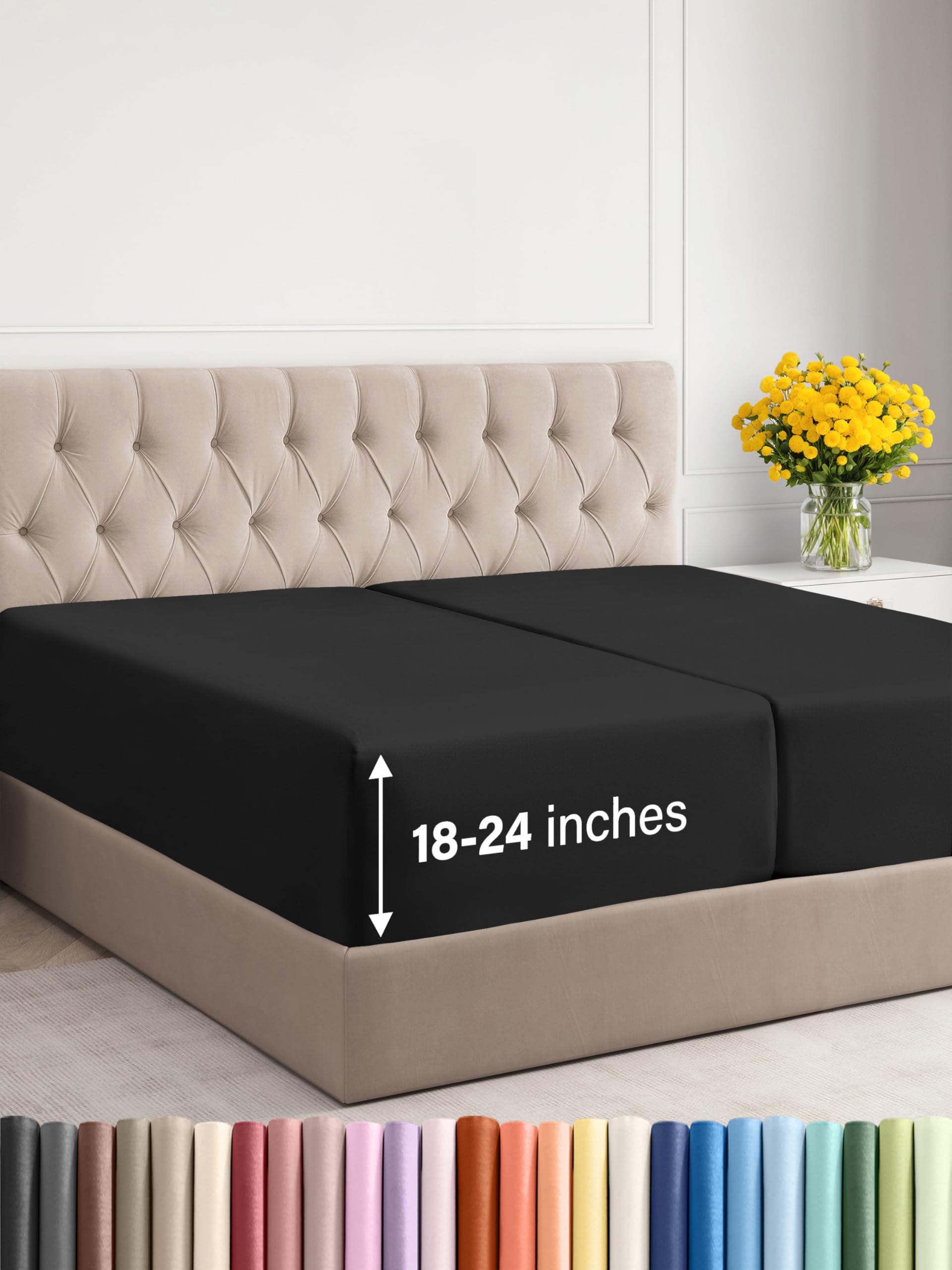 Hotel Luxury Single Fitted Sheet Only - Sheet Easily Fits 18 inch to 24 inch Mattress - Soft, Wrinkle Free, Breathable and Comfy Extra Deep Pockets White Fitted Sheet