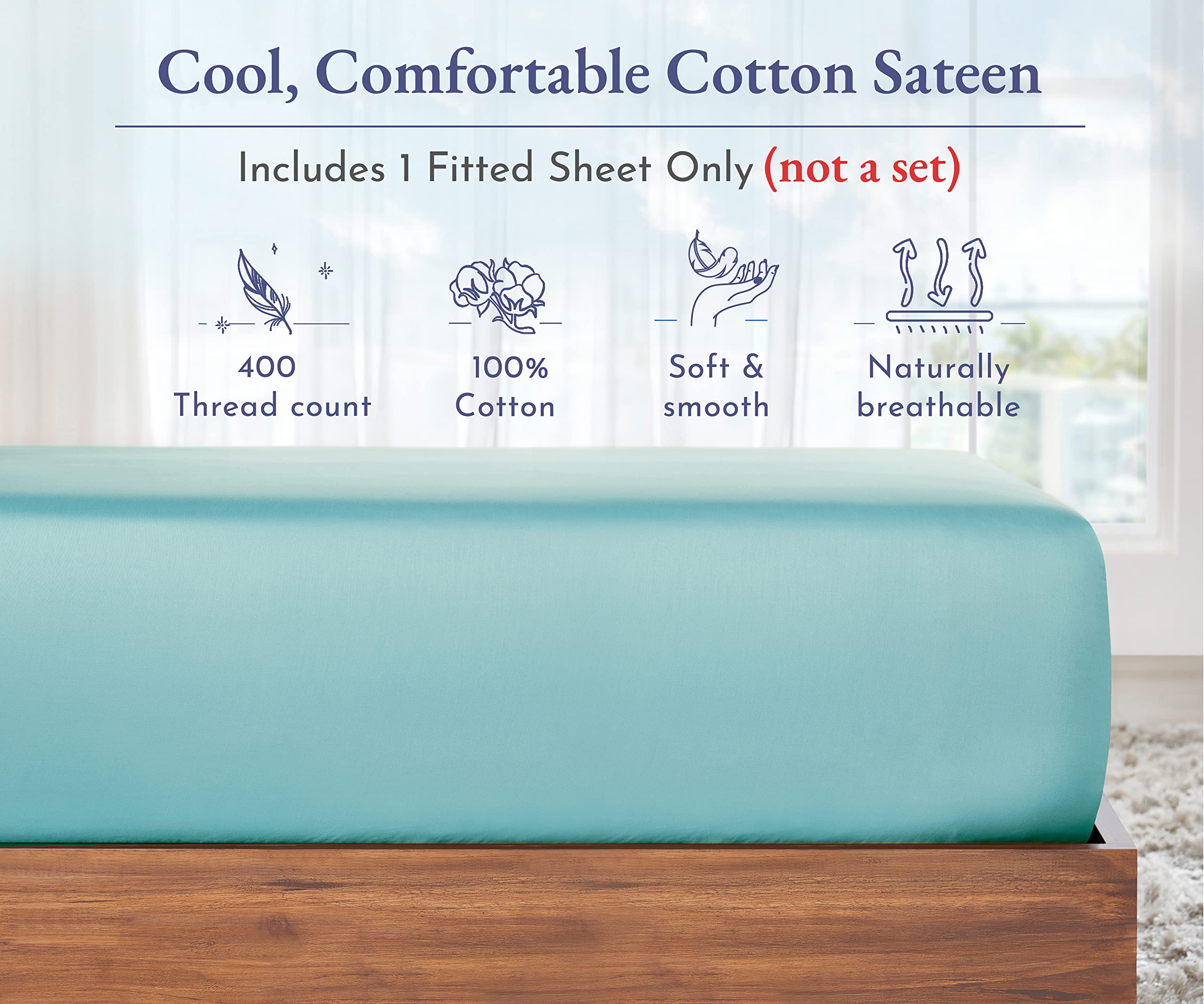 King Size Fitted Sheet White, 100% Cotton 400 Thread Count Sateen, Deep Pockets, Durable Fitted Sheet Only (King, White)