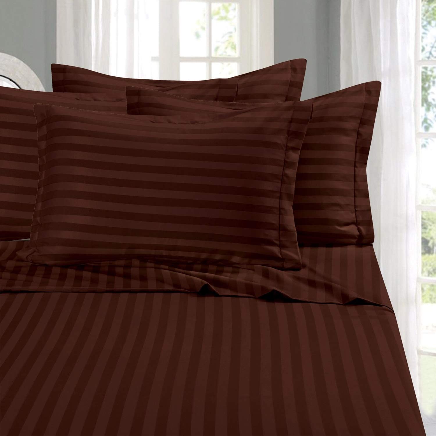 1Elegant Comfort Best, Softest, Coziest 6-Piece Sheet Sets! - 1500 Premier Hotel Quality Luxurious Wrinkle Resistant 6-Piece Damask Stripe Bed Sheet Set, Queen Sage/Green