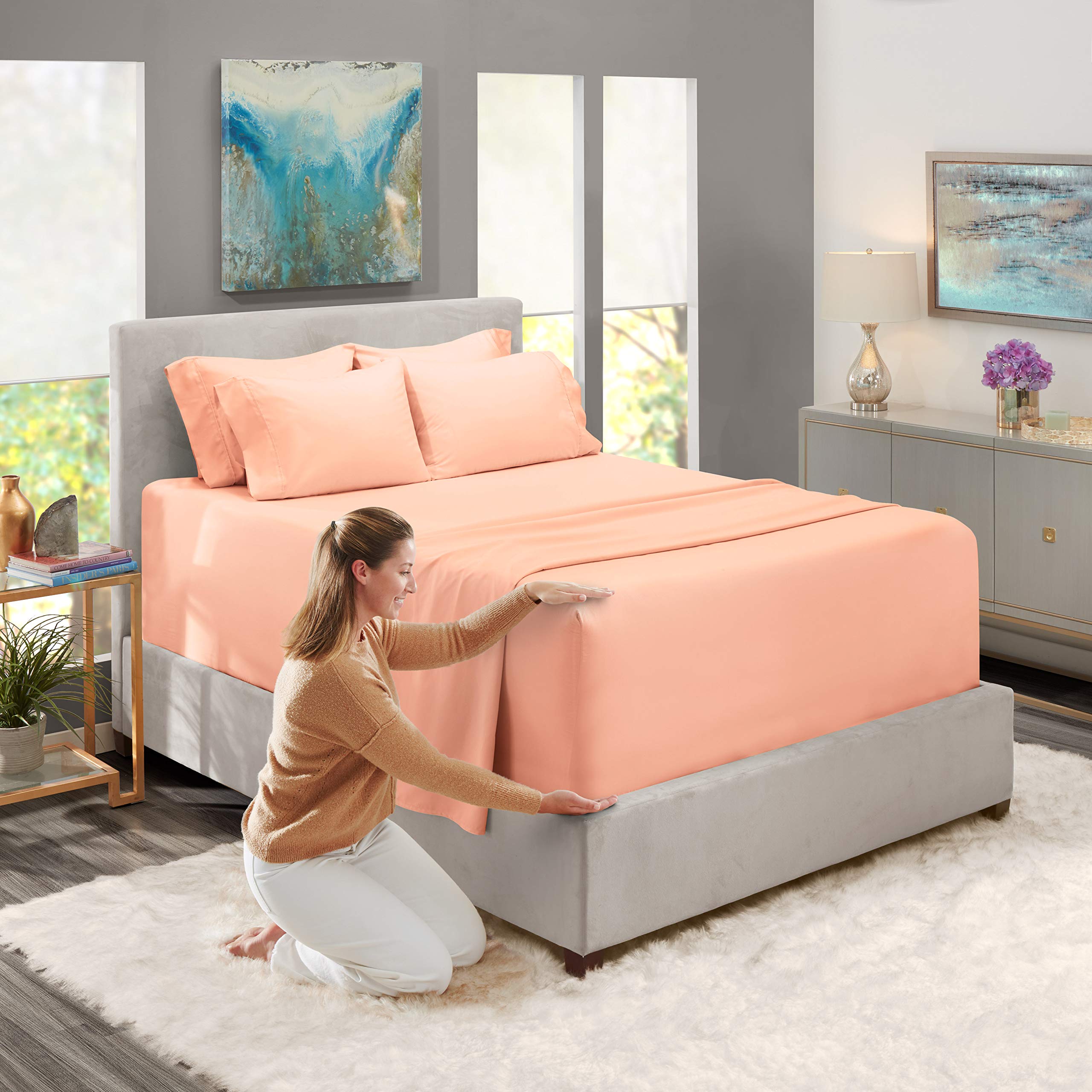 1Extra Deep Pocket King Size Sheets Sets - Fits Mattress 18-24 Inches Deep - Extra Deep Pocket Sheets - 6 Piece King Size Sheets - King Sheets Deep Pocket - Grey Sheets