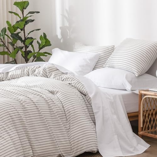 1 MooMee Bedding Sheet Set 100% Washed Cotton Linen Like Textured Breathable Durable Soft Comfy (Dark Grey, King)
