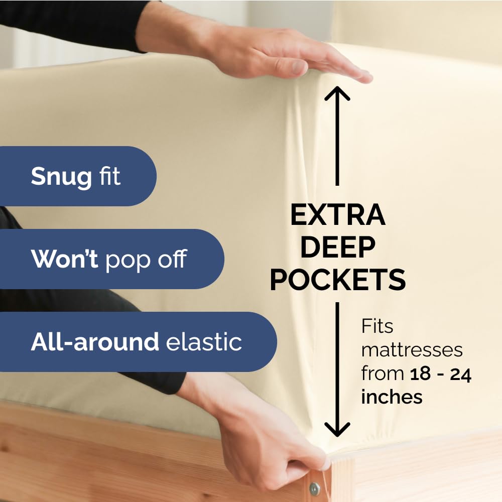 Hotel Luxury Single Fitted Sheet Only - Sheet Easily Fits 18 inch to 24 inch Mattress - Soft, Wrinkle Free, Breathable and Comfy Extra Deep Pockets White Fitted Sheet