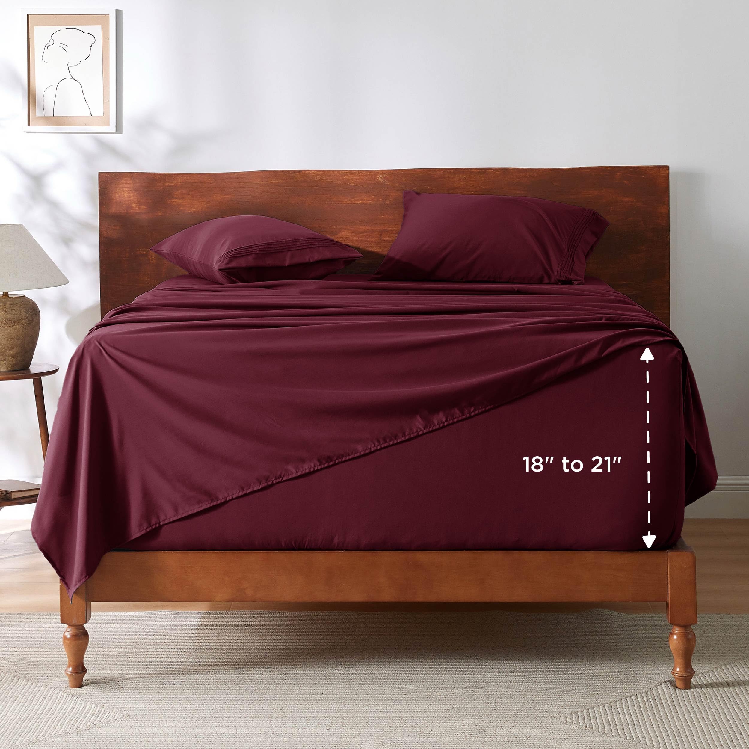Deep Pocket Queen Sheets Set - Fits Mattresses Up to 21" Thick, 4 Piece Air Mattress Sheets with Deep Pocket, Moisture Wicking Soft Cooling Bedding Sheets & Pillowcases, Light Grey
