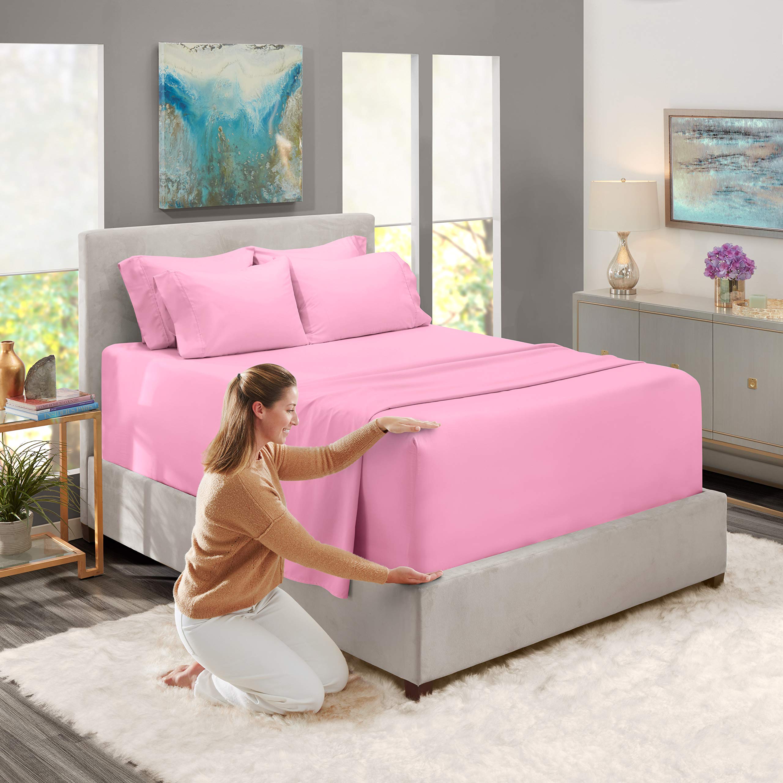 1Extra Deep Pocket King Size Sheets Sets - Fits Mattress 18-24 Inches Deep - Extra Deep Pocket Sheets - 6 Piece King Size Sheets - King Sheets Deep Pocket - Grey Sheets