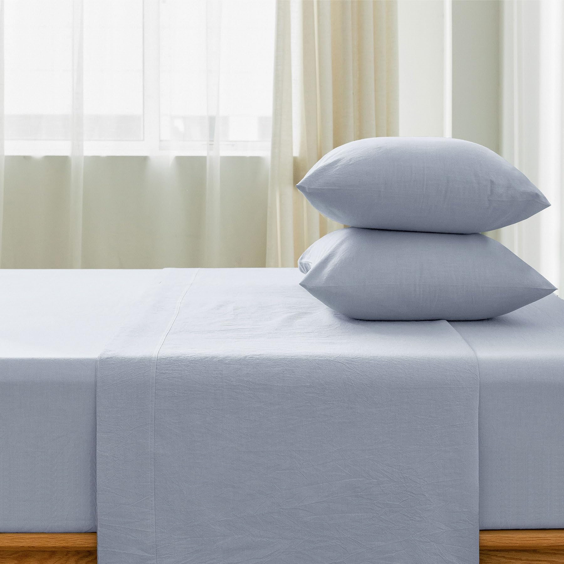 1 MooMee Bedding Sheet Set 100% Washed Cotton Linen Like Textured Breathable Durable Soft Comfy (Dark Grey, King)