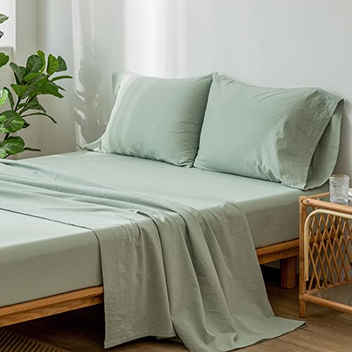 1 MooMee Bedding Sheet Set 100% Washed Cotton Linen Like Textured Breathable Durable Soft Comfy (Dark Grey, King)