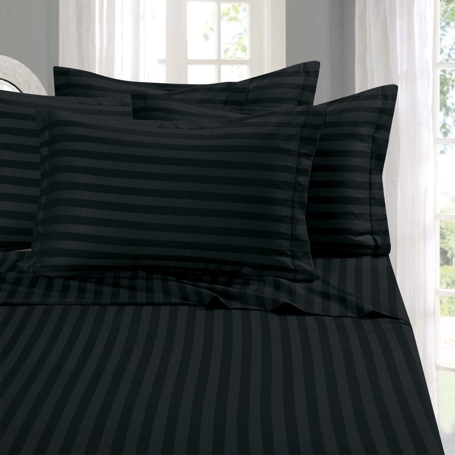 1Elegant Comfort Best, Softest, Coziest 6-Piece Sheet Sets! - 1500 Premier Hotel Quality Luxurious Wrinkle Resistant 6-Piece Damask Stripe Bed Sheet Set, Queen Sage/Green