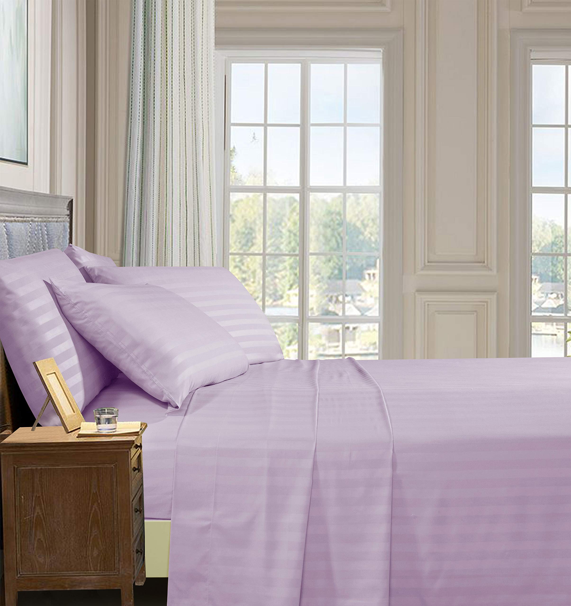 1Elegant Comfort Best, Softest, Coziest 6-Piece Sheet Sets! - 1500 Premier Hotel Quality Luxurious Wrinkle Resistant 6-Piece Damask Stripe Bed Sheet Set, Queen Sage/Green
